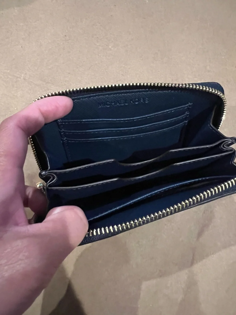 Michael Kors Navy Saffiano Zip Wristlet with Gold Plate - Picture 6 of 6